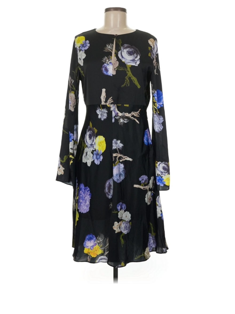 Acne Studios Black Floral Long-Sleeve Midi Dress